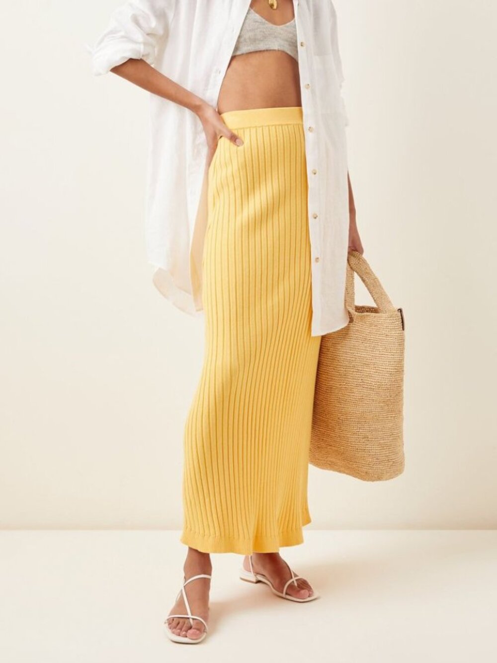 Significant Other Ariana Ribbed Knit Maxi Skirt in Yellow Size 4